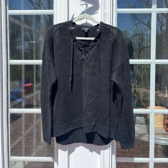 J Crew Linen Lace Up Beach Sweater - Picture 2 of 8